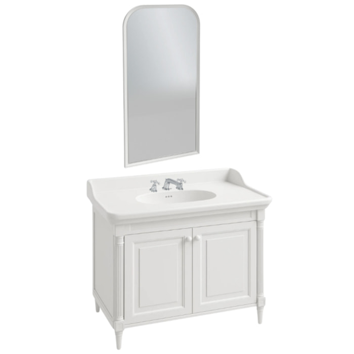 Pack meuble vasque 3 trous Cléo 1889 blanc velours + miroir + mélangeur croisillons chrome