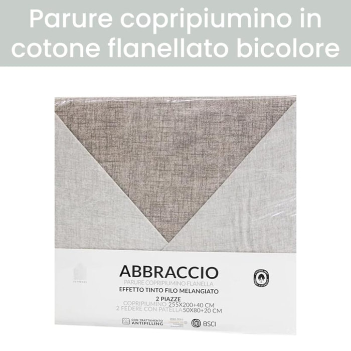 Intrecci - Set Copripiumino, 100% Flanella di Cotone, Morbido e Caldo, Sacco Copripiumino 1 Federa/e, Effetto Tinto in Filo, Double Face, Singolo