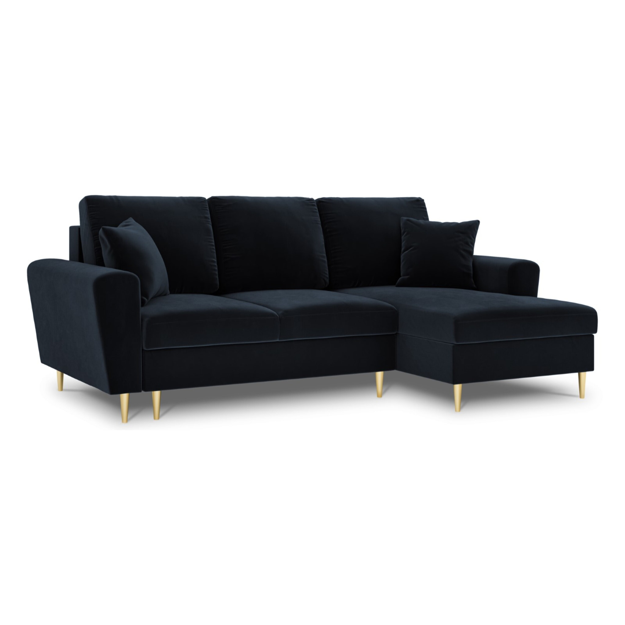 Canapé d'angle droit convertible avec coffre de rangement "Kyoto" 4 places en velours bleu foncé