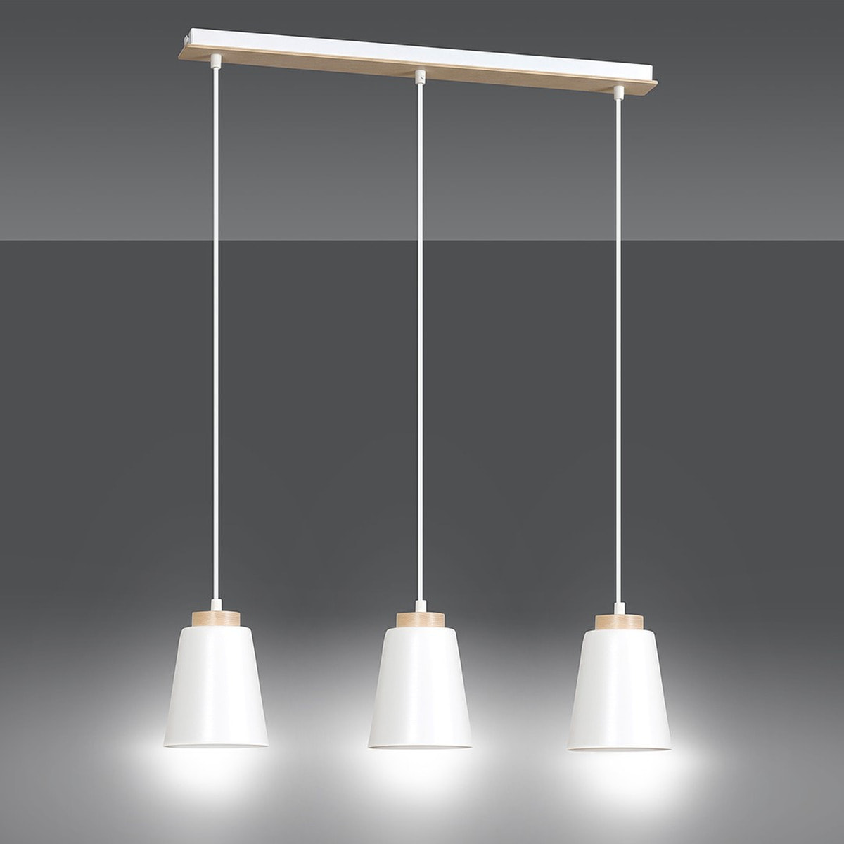 Lampada a sospensione Bolero in acciaio bianco opaco e legno