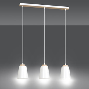 Lampada a sospensione Bolero in acciaio bianco opaco e legno