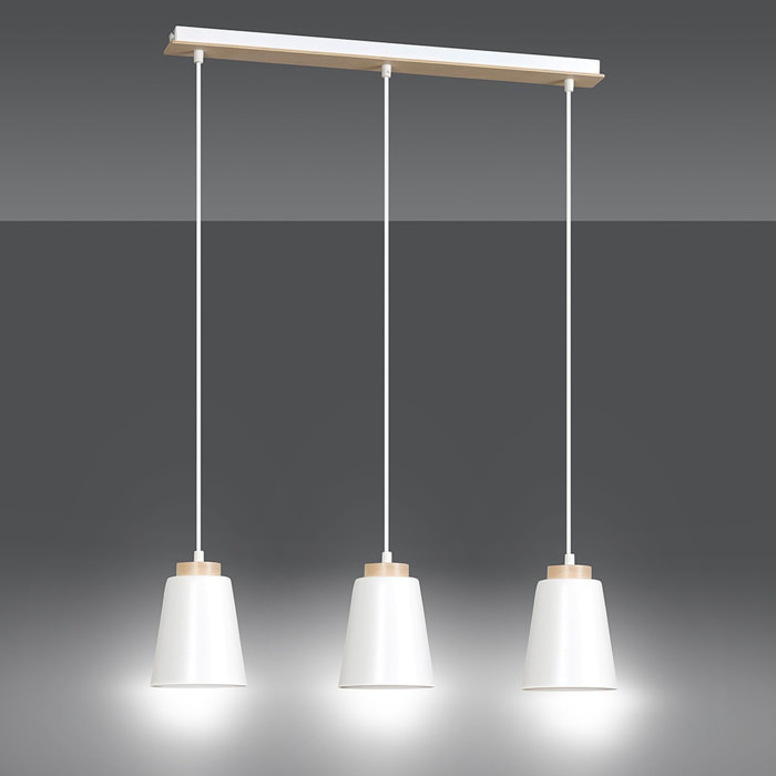 Lampada a sospensione Bolero in acciaio bianco opaco e legno
