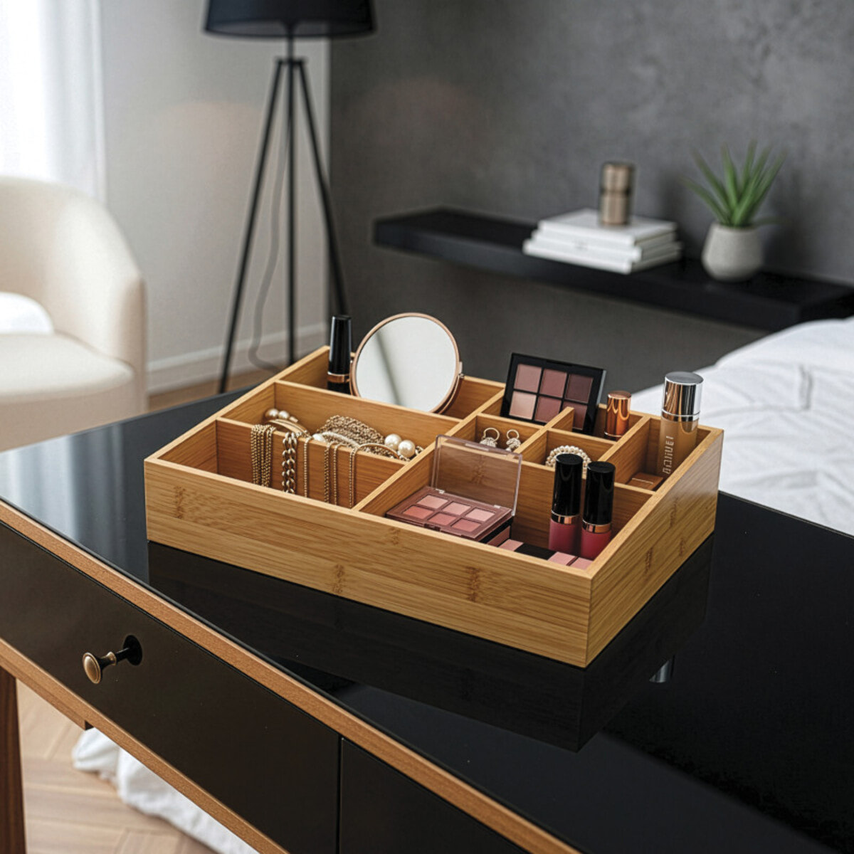 Organisateur de maquillage Bambou 10 compartiments ISALYS Beige MSV