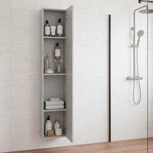 Mobile Alto Da Bagno Sospeso Con 2 Ante E 3 Mensole Interne Colonna Moderna Sospesa Salvaspazio Melaminico Chiusura Assistita Design Industriale Lavanderia Ingresso 150 x 30 x 25 Cm Grigio Cemento