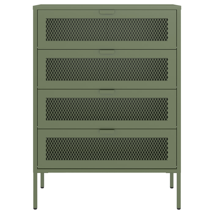 Meuble à chaussures 4 portes en métal vert kaki EMMA