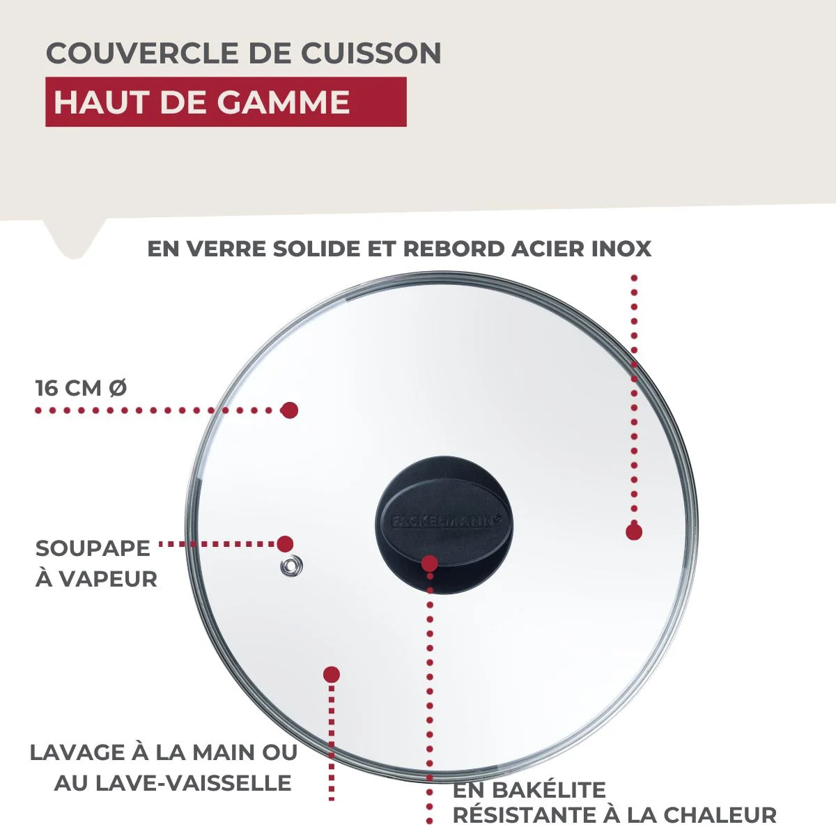 Couvercle de cuisson en verre 16 cm Fackelmann
