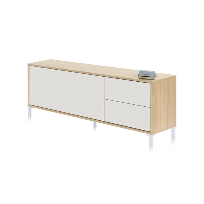 Mueble TV Lea Blanco Artik (Blanco Mate) - Roble Canadian