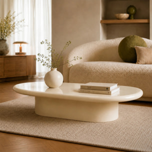 Table basse ovale laquée blanche en MDF, 120 cm - Sia