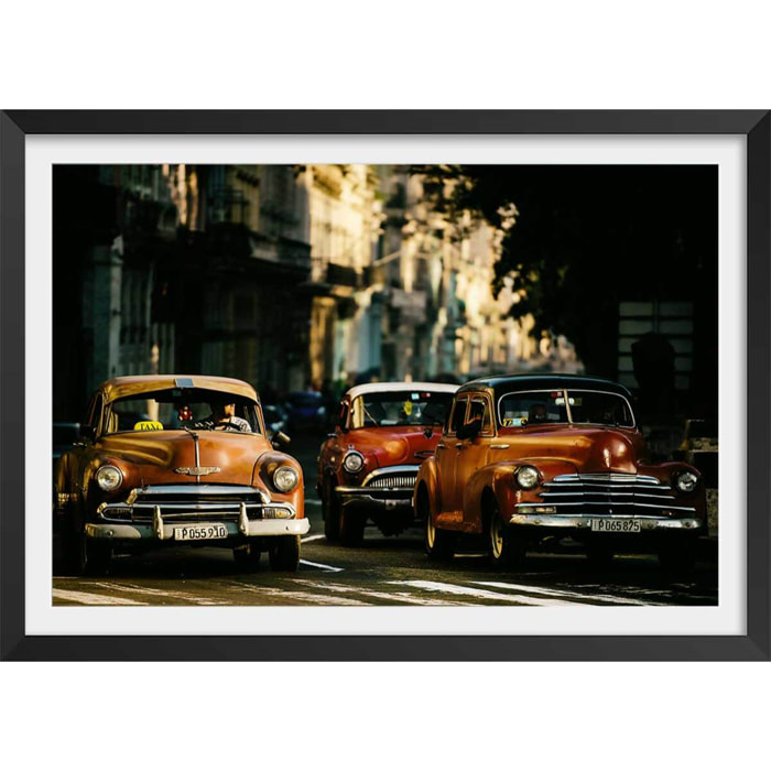 Affiche vintage taxi Affiche + cadre en bois - Noir