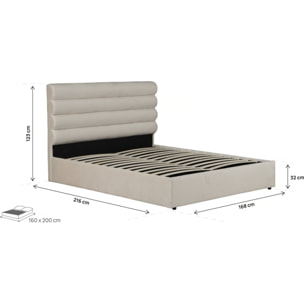 Lit double en velours design "Livigno" - 160 x 200 cm - Beige