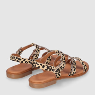 Sandalias de Piel - Leopardo - Tacón: Bajo
