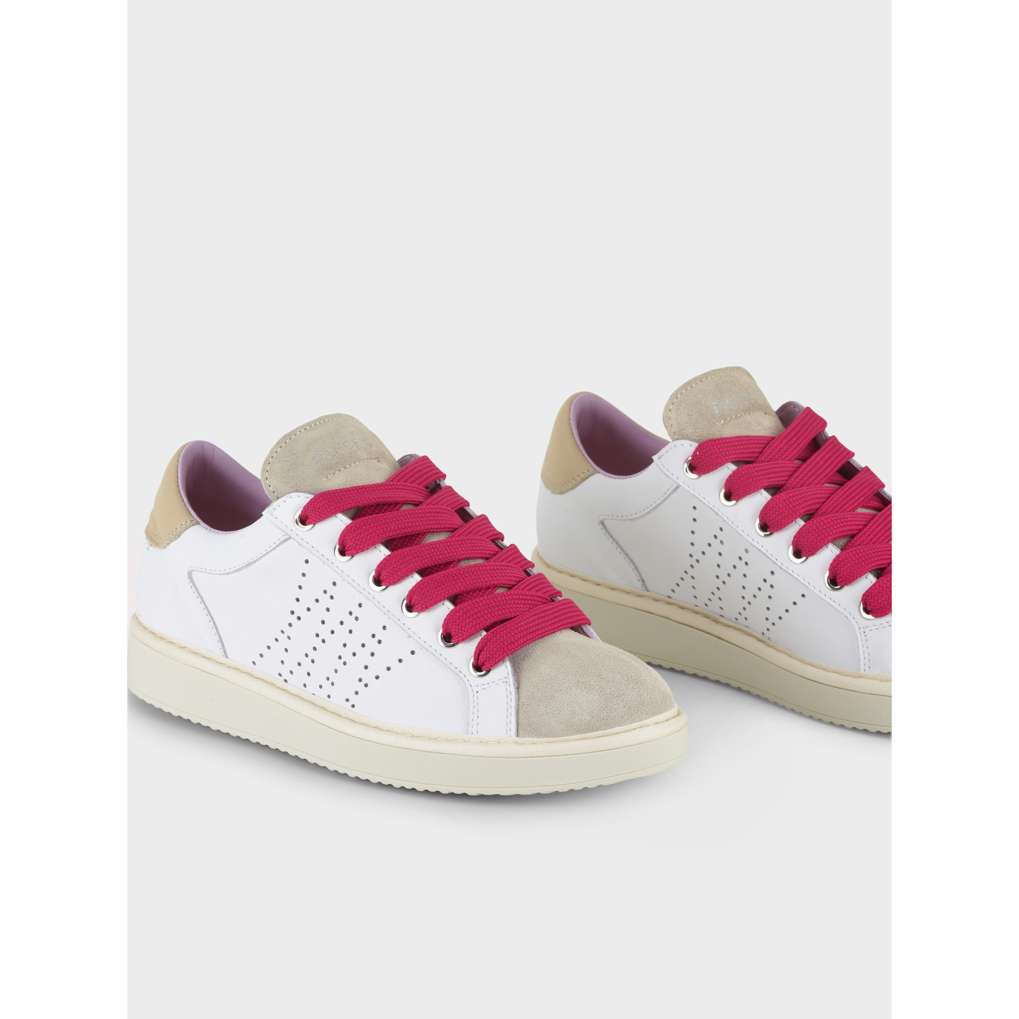 ZAPATO CON CORDONES MUJER P01 DE PIEL Y ANTE BLANCO NIEBLA FUCSIA