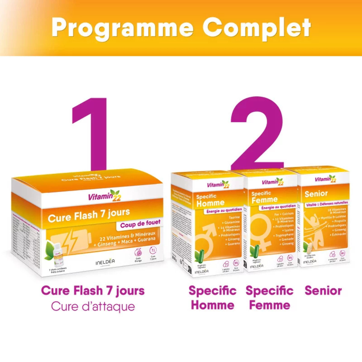 VITAMIN 22 - Cure Flash 7 jours - Formule exclusive coup de fouet - Vitamines + Minéraux + Oligo-éléments - Etui 7 flacons unidoses de 30ml