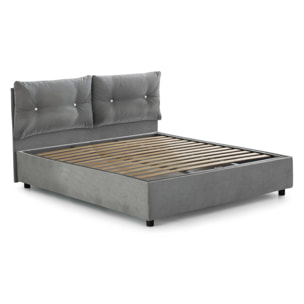 Letto singolo Adelaide, Letto contenitore con rivestimento in tessuto, 100% Made in Italy, Apertura frontale, adatto per materasso Cm 80x190, Grigio