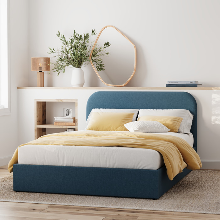 Lit double avec coffre 140x190 cm en tissu bleu - Tilly
