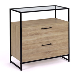 Commode Siena 2 tiroirs et plateau en verre