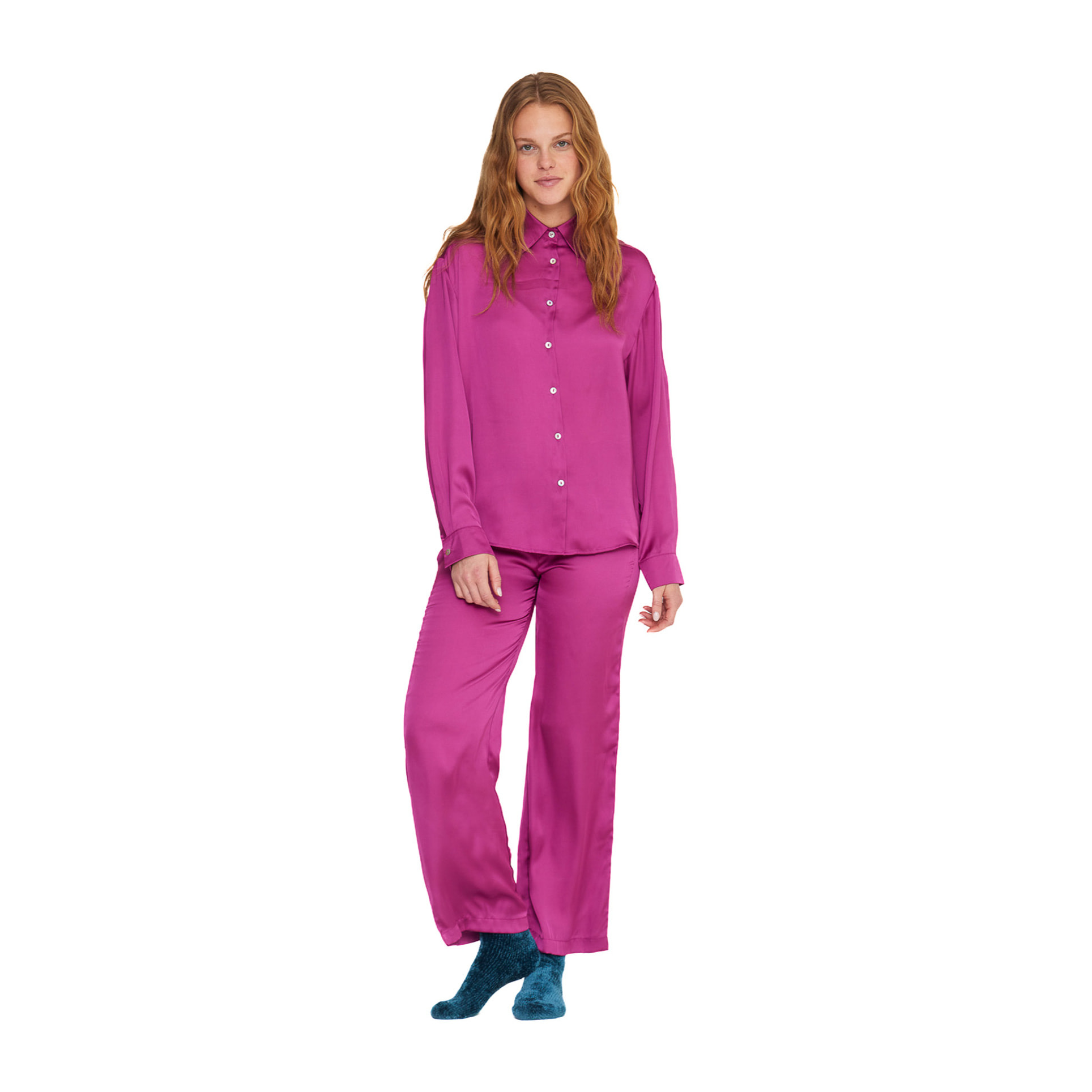 Pigiama donna florencia in raso con collo camicia Noidinotte