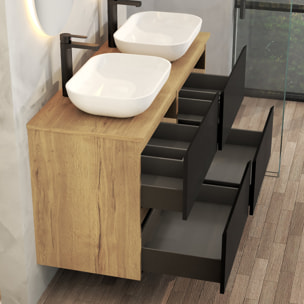 CONJUNTO DE BAÑO NIA | MUEBLE SUSPENDIDO | 140 CM NEGRO | CUATRO CAJONES | LAVABO SOBRE ENCIMERA | NO INCLUYE ESPEJO | MUEBLE MONTADO| ALDAY