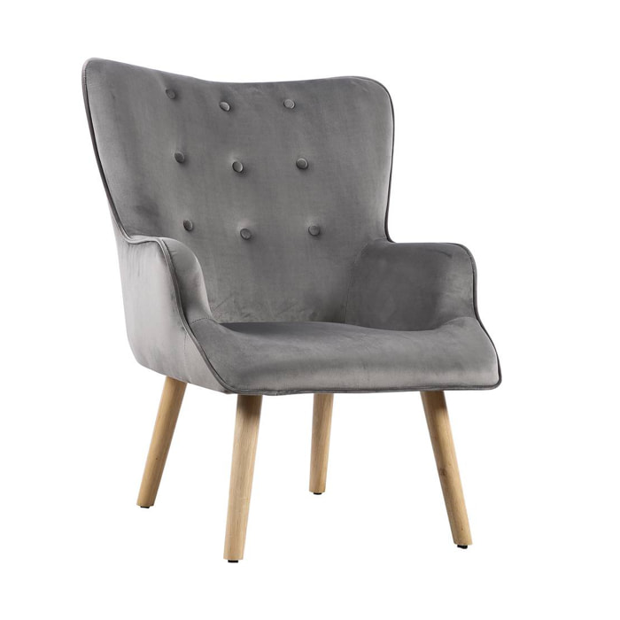 Fauteuil style scandinave velours "Odense" - 73 x 81 x 92.5 cm - 1 place - Gris