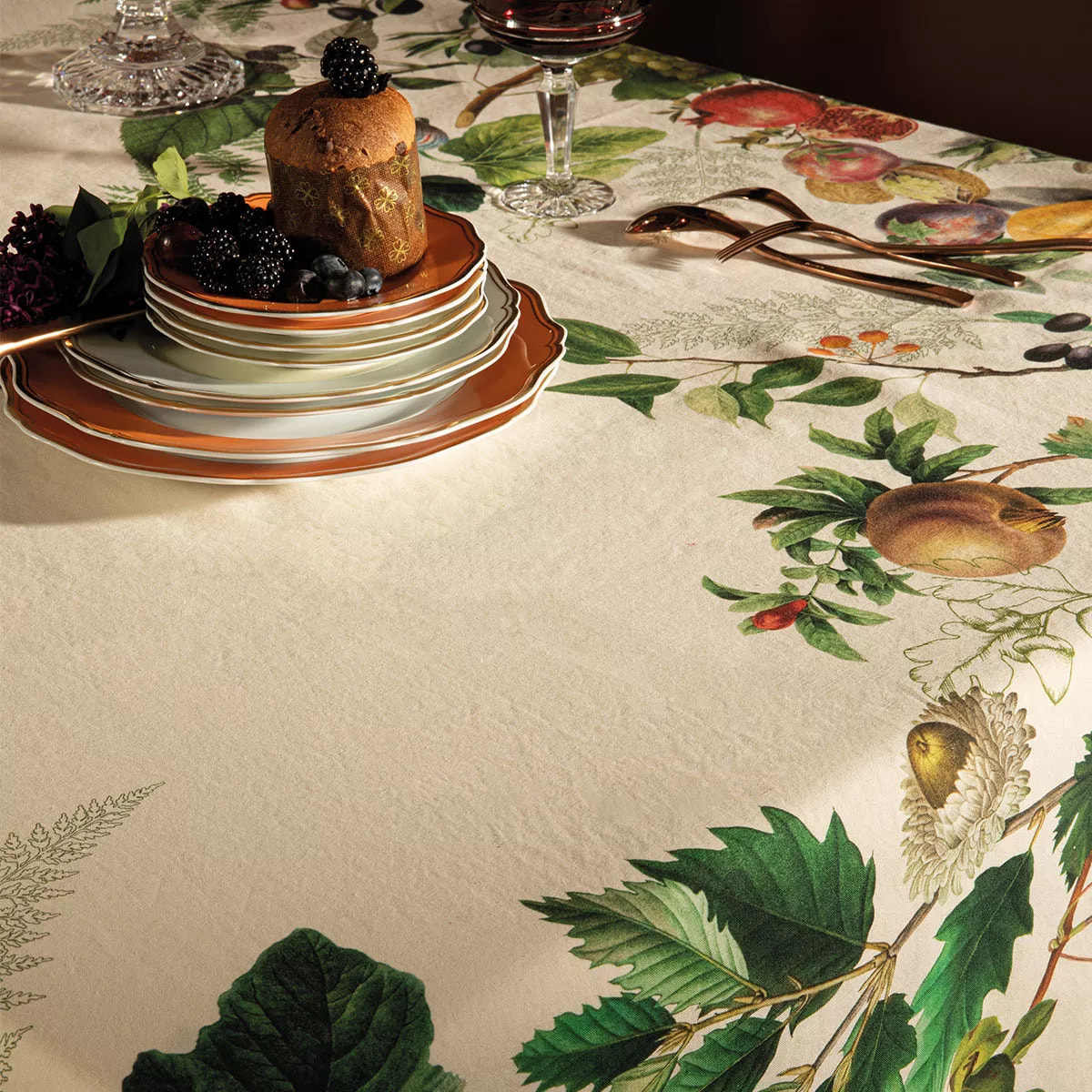 Chemin de table lin & coton lavé 190 g/m² imprimé multicolore Abondance d'automne naturel