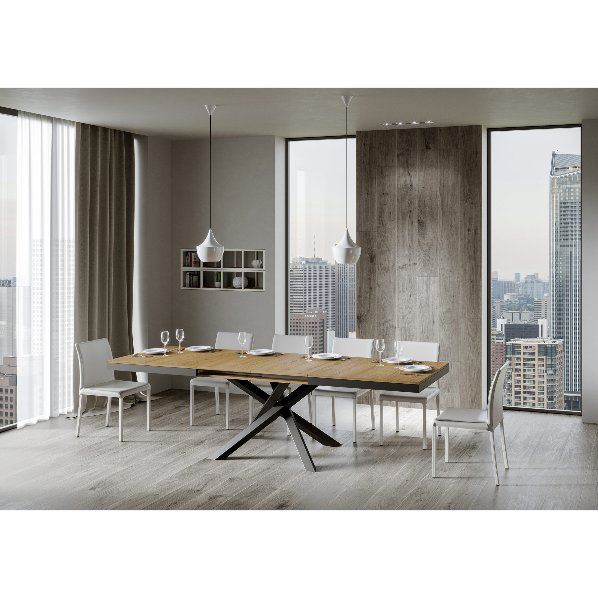 Table extensible 90x160/420 cm Volantis Evolution Chêne Nature cadre Anthracite