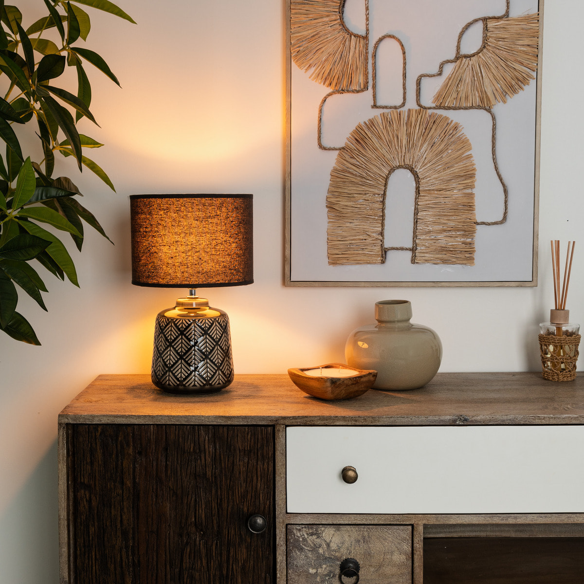 Lampe "Ilou" grise - céramique H35 cm