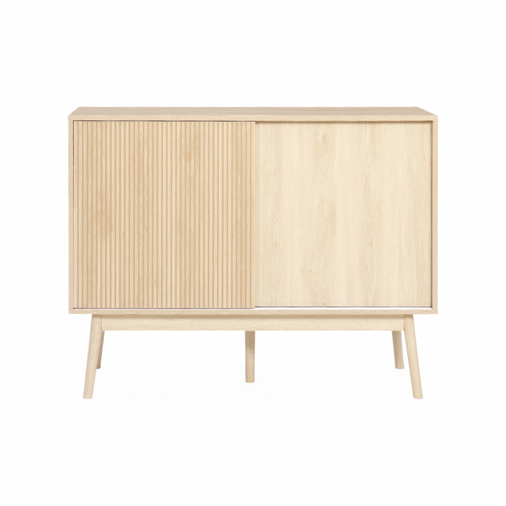Buffet de rangement décor bois. 2 portes coulissantes. buffet haut. vaisselier. L 115 x l 39.5 x H 90cm - Linear