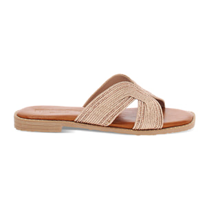 Sandali bassi donna rosa oro in tessuto intrecciato