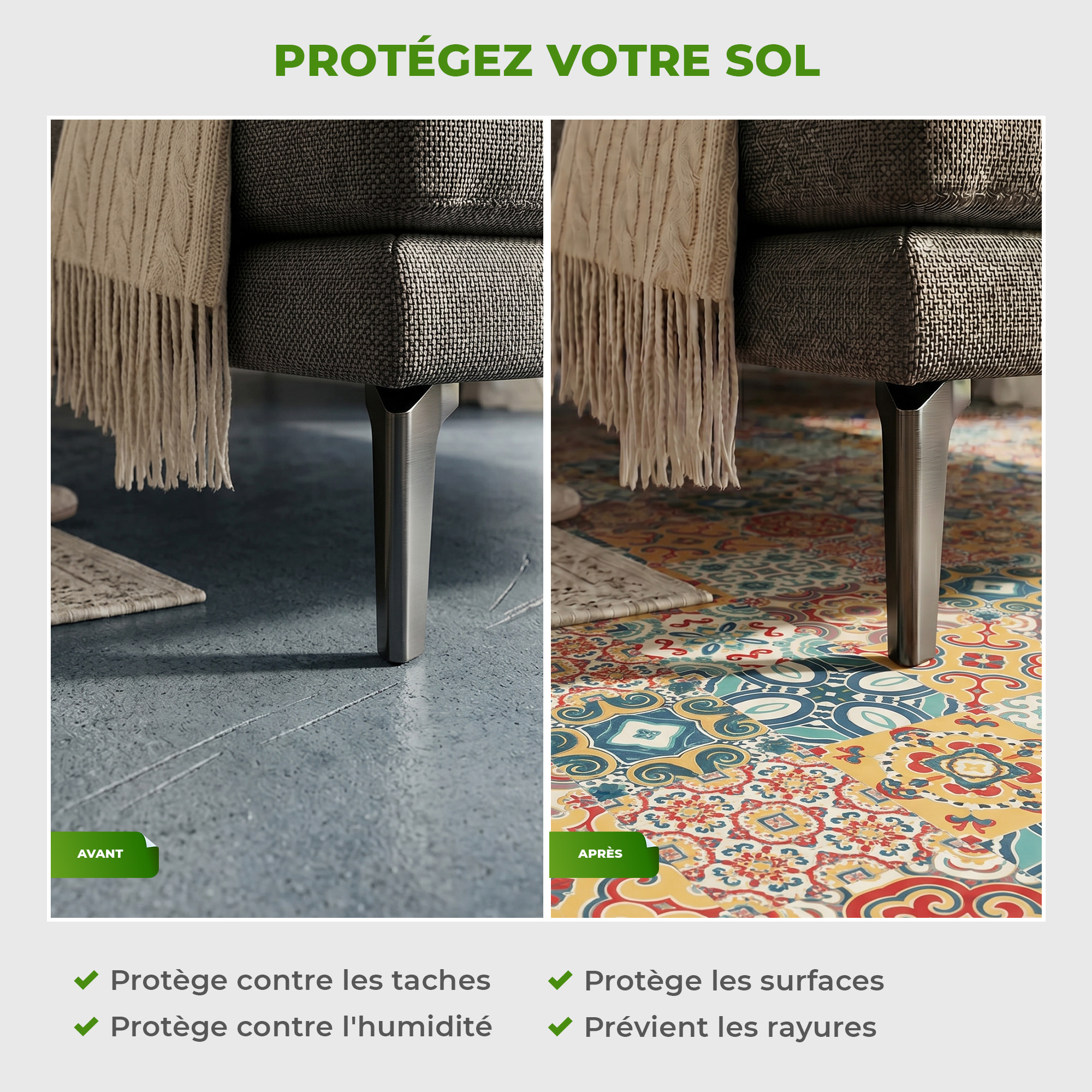 Sticker Sol avec laminat de Protection en Plastique Anti-dérapant | Stickers adhésif Sol - CARRELAGES SOL TOLIO - 1 sticker