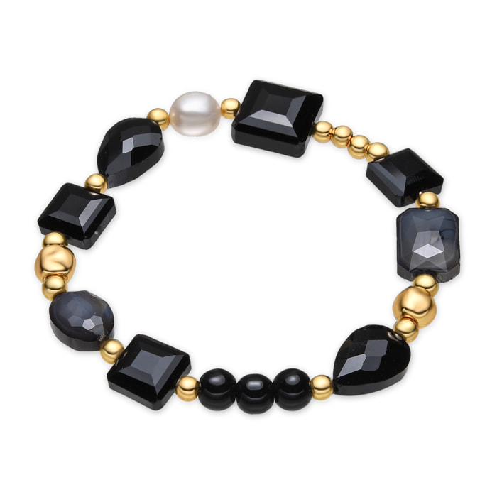 Pulsera con Resina Negra acabado oro 18k