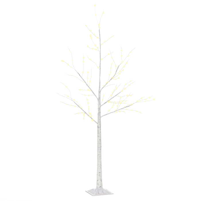 Outsunny Árbol de Abedul 150 cm de Altura con 210 Luces LED en Blanco Cálido Ramas Flexibles y Base para Decoración de Fiestas Cumpleaños Bodas 20x20x150 cm Blanco