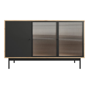 Lamia - buffet bas - effet bois et noir - 3 portes - 148 cm - Noir / Bois