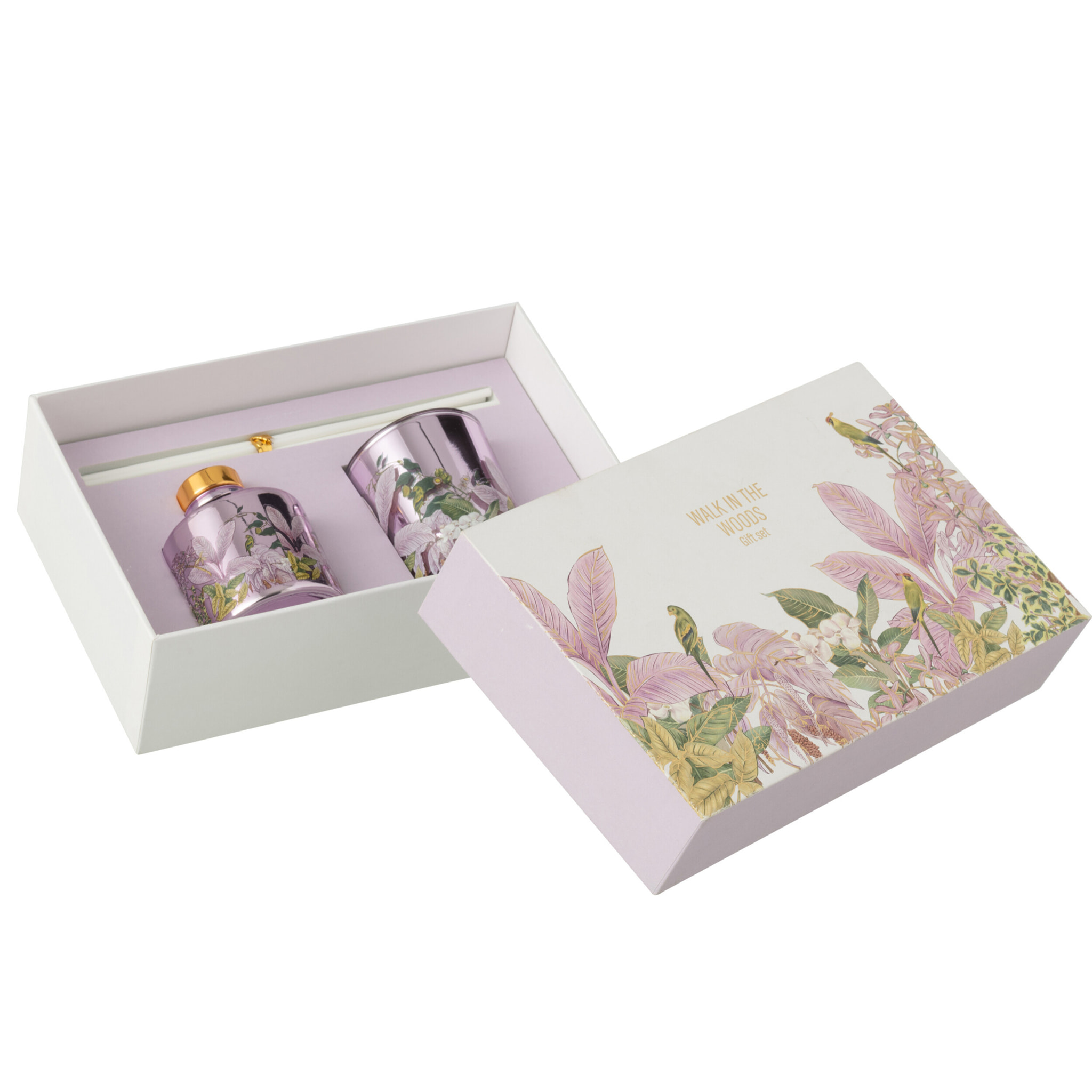 J-Line bougie parfumée + bâtonnets parfumés Walk In The Woods - rose - set cadeau