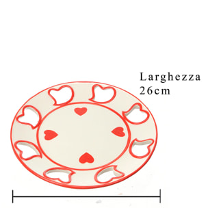Piatto Con Cuori. Altezza 26 Cm - Pezzi 2 - 26X3X26cm - Colore: Bianco - Bianchi Dino - Cuori, S.Valentino, F. Mamma