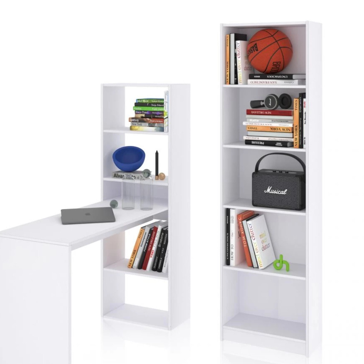 Pack de escritorio y estantería de 5 baldas en blanco artik Cosmic Plus Blanco Artik (Blanco Mate)