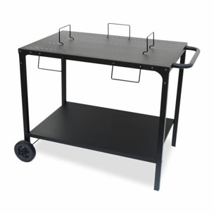 Desserte extérieure noire en acier modulable pour plancha avec deux roues