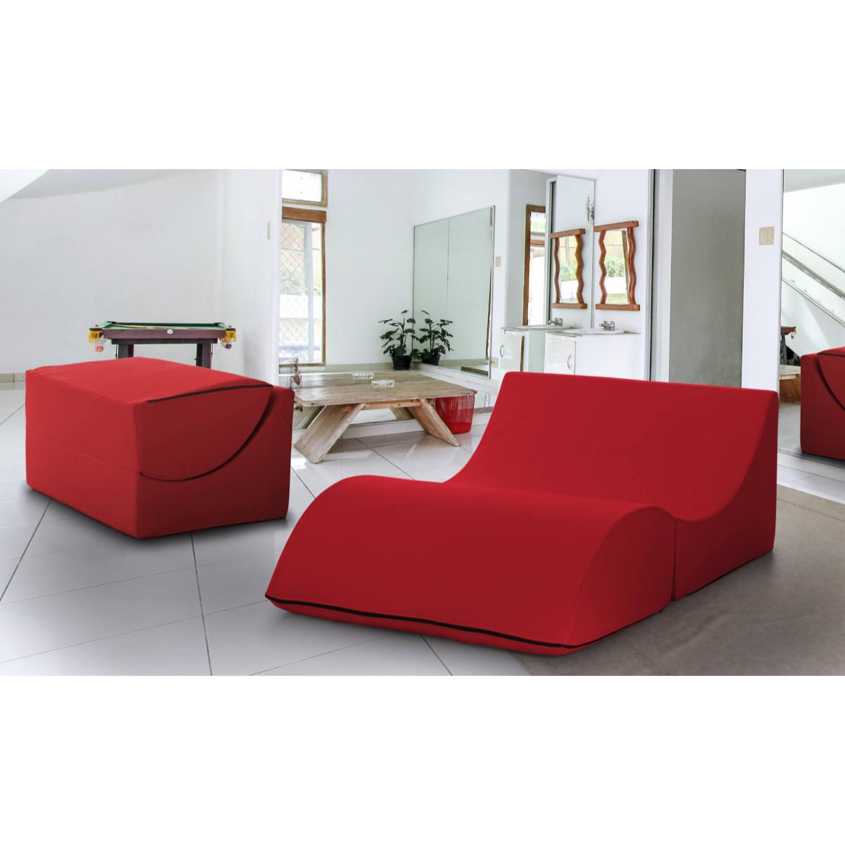 Letto pieghevole Annabella, Pouf trasformabile in letto matrimoniale, 100% Made in Italy, Pouf trasformabile in una chaise longue in ecopelle, Cm 100x200h70, Rosso