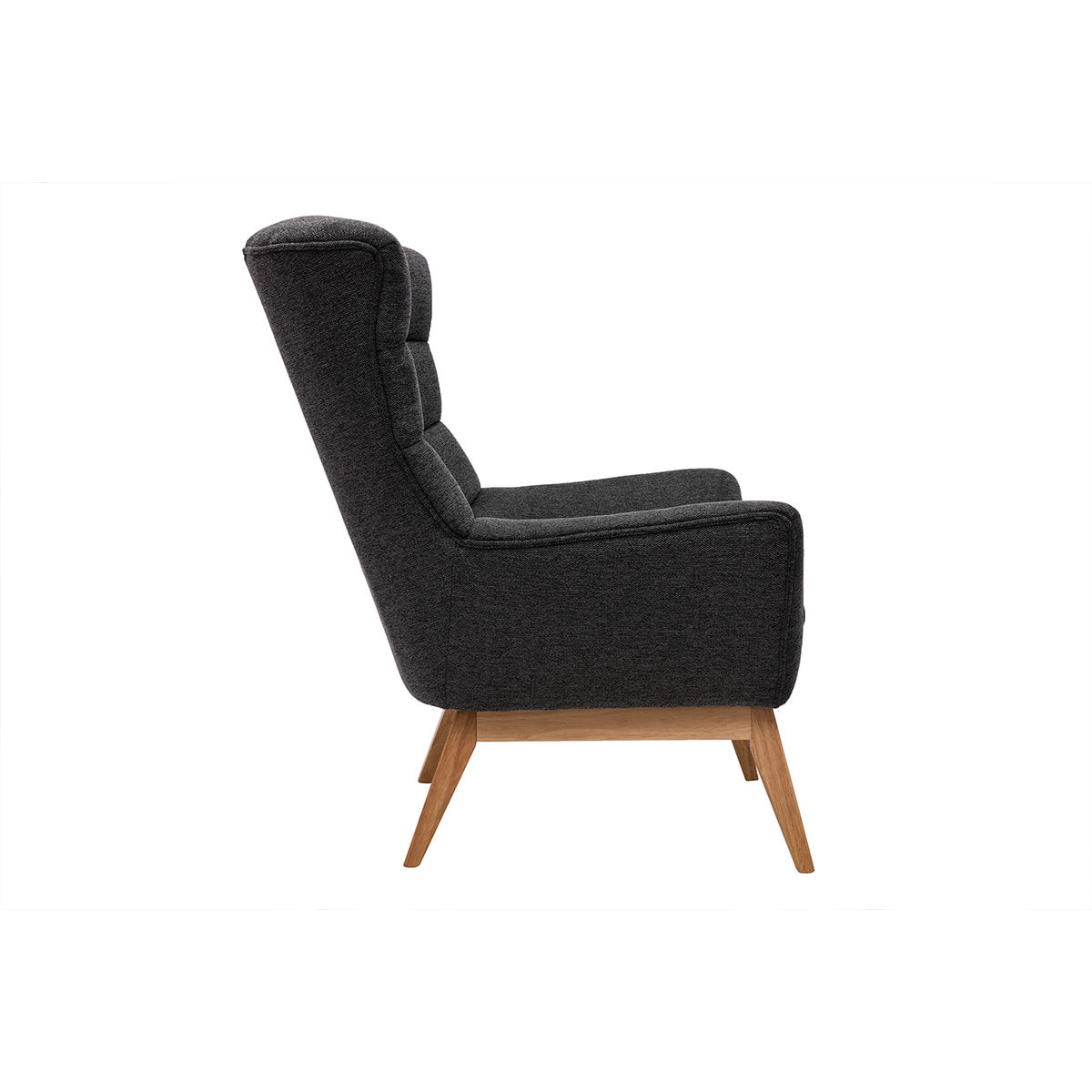 Fauteuil scandinave en tissu effet velours texturé gris foncé et bois clair BRODY