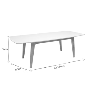 Table extensible rallonges intégrées rectangulaire en bois blanc et clair chêne L180-230 cm FIFTIES