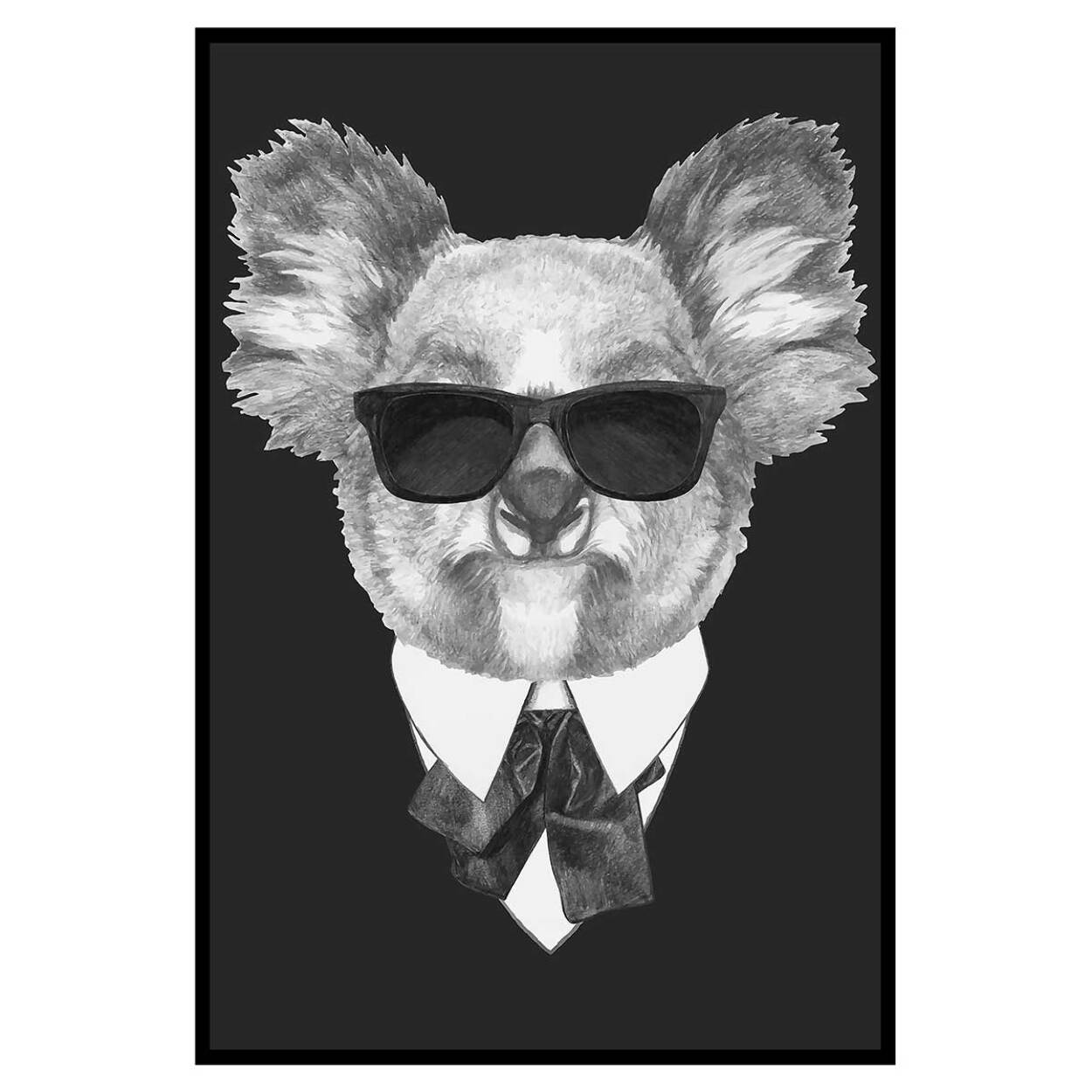 Affiche encadrée koala chic avec lunettes et costume Affiche + cadre en métal - Noir