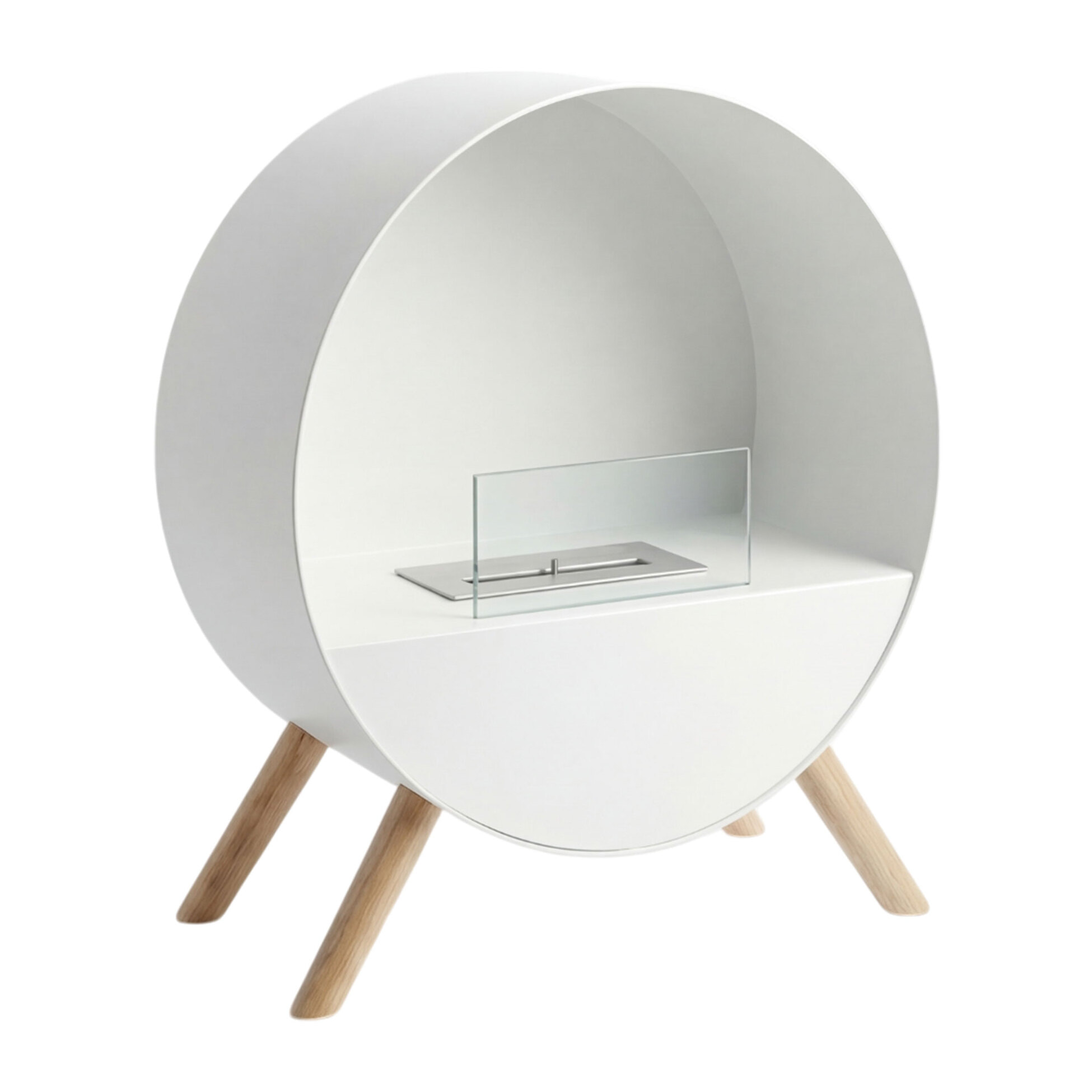Venere - Camino a Bioetanolo da Pavimento 60x72x30 cm con Bruciatore 1 Litro e Piedi in Legno di Pino Bianco