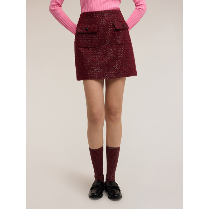 Motivi - Minifalda en bouclé con bolsillos - Burgundy
