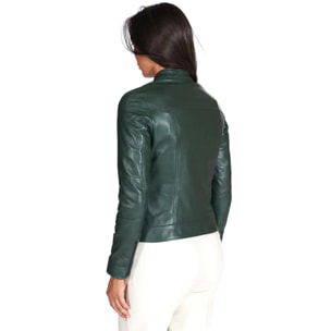 Giacca biker in pelle naturale verde effetto liscio