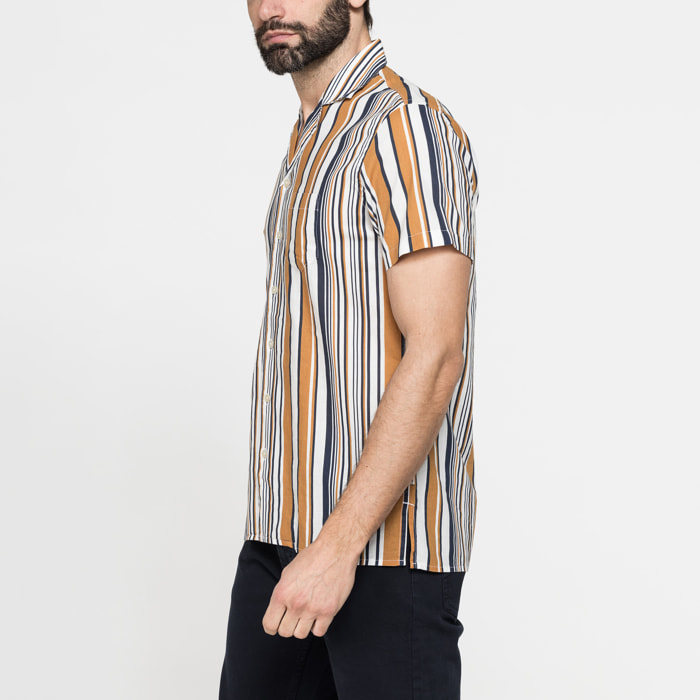 CAMICIA BOWLING IN TESSUTO TINTO FILO DI LINO COTONE