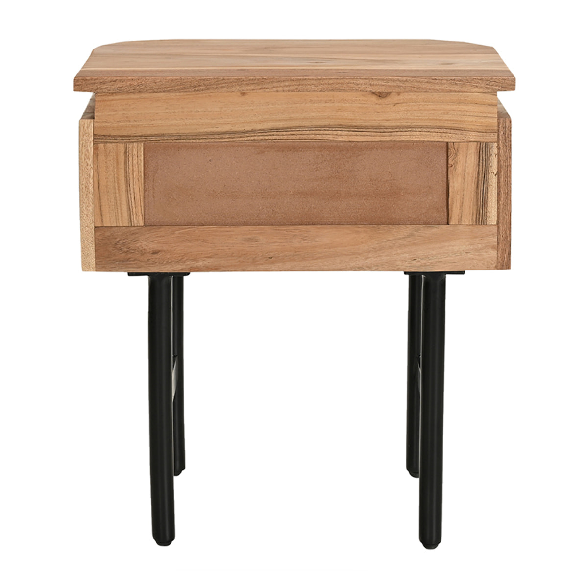 Table de chevet en bois massif et métal noir avec tiroir NAPOLI
