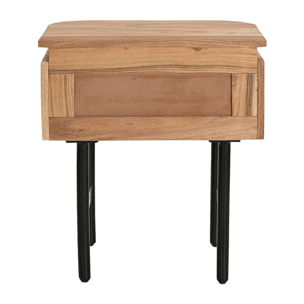 Table de chevet en bois massif et métal noir avec tiroir NAPOLI