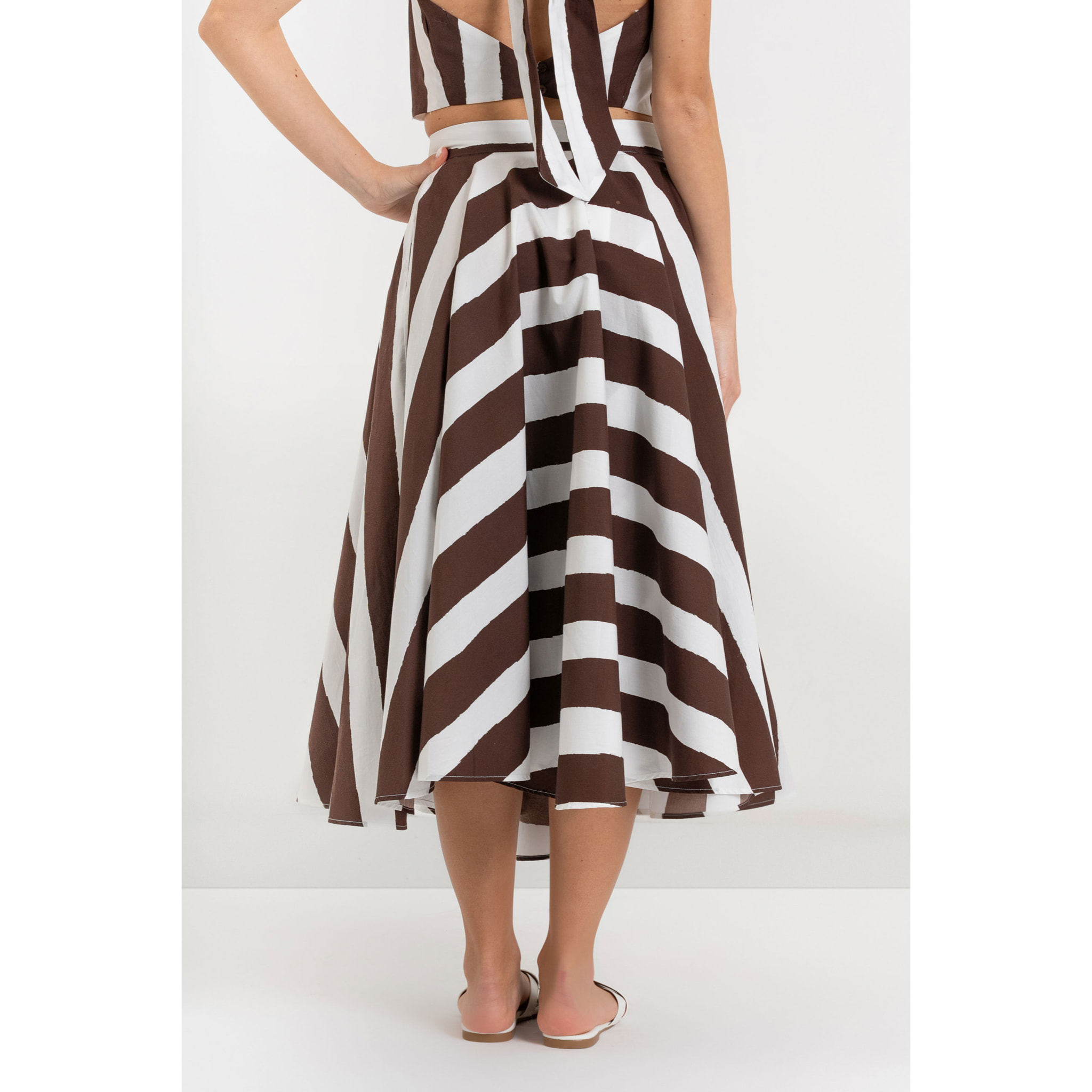 Kocca - Gonna midi svasata in 100% cotone a righe con vita alta Donna