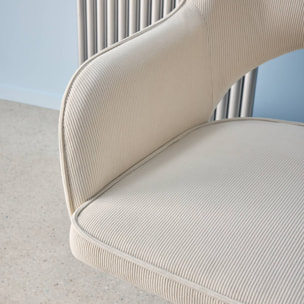 Chaise de bureau à roulettes velours côtelé blanc cassé piétement chromé. L 60 x P 62 x H 89 / 99cm