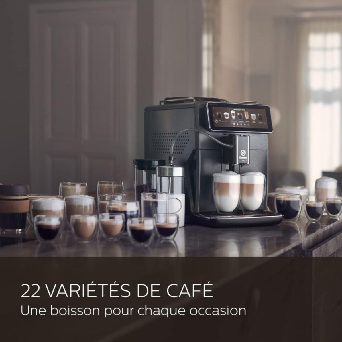 Expresso Broyeur SAECO SM8889 Cafetière à grain Xelsis Supréma en métal, connectée, avec carafe à lait