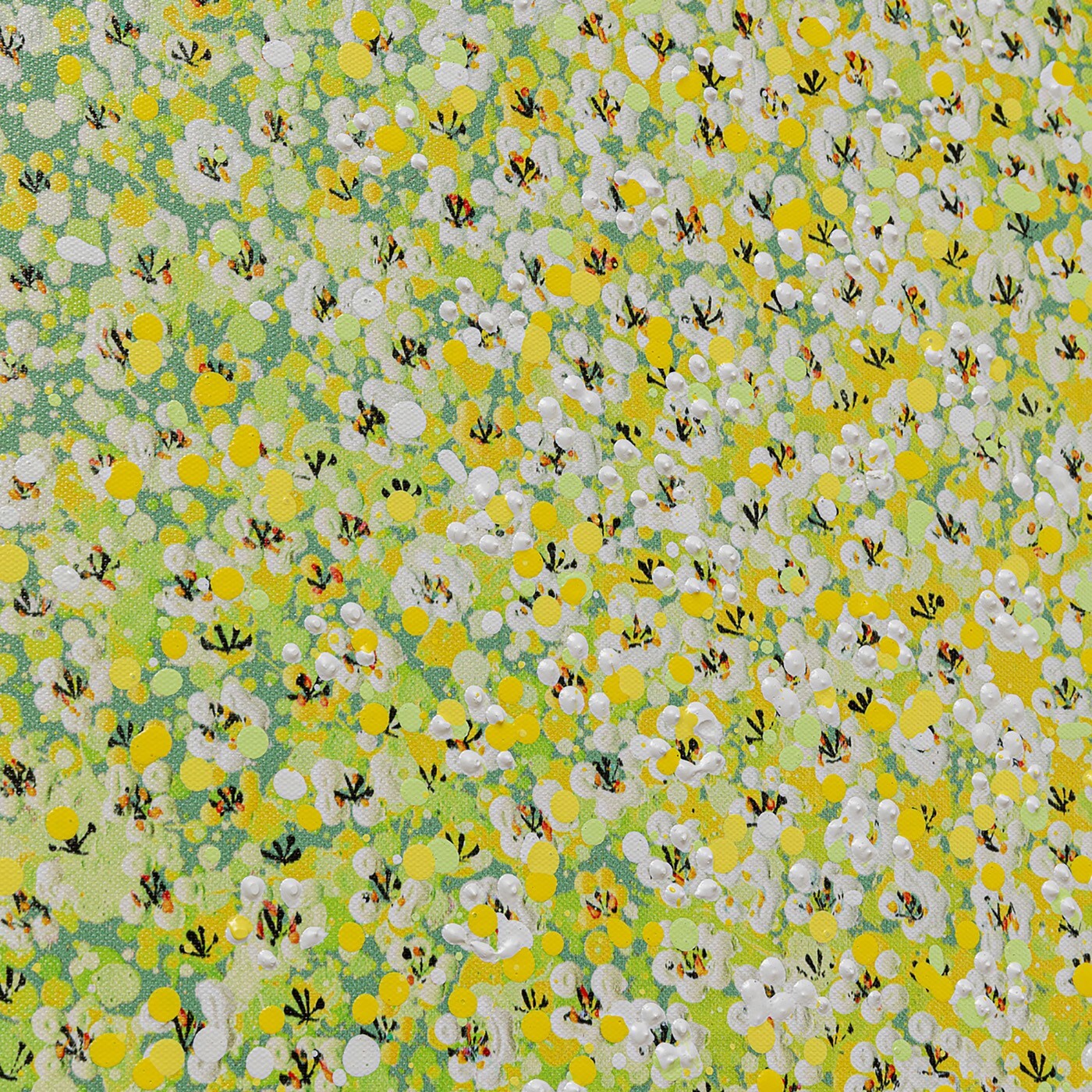 Tableau Touched fleurs pirogue vert et jaune 80x100cm Kare Design
